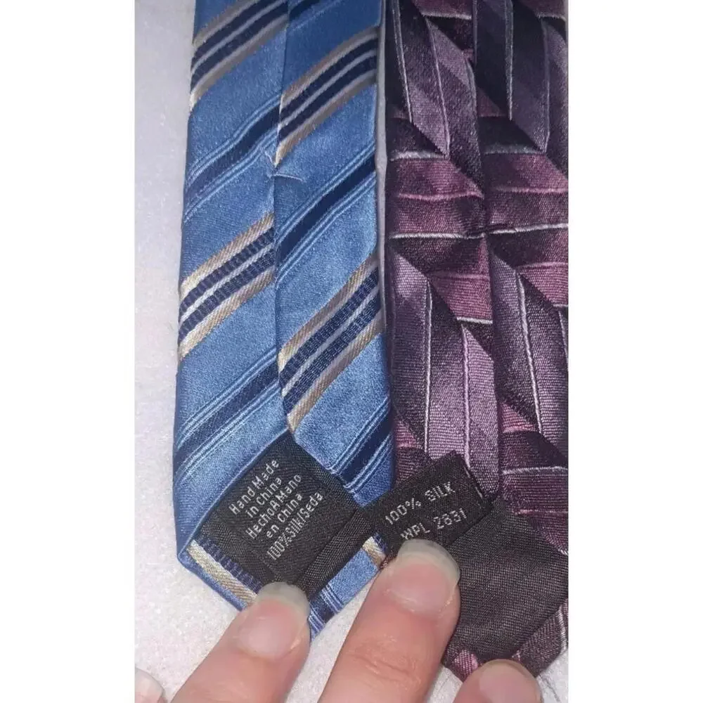 Croft & Barrow 2 Pack Tie Bundle Lot Purple And Blue 100% Silk Neck Tie
